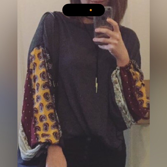 Free people sweater - grey with patterned sleeves - Picture 1 of 2